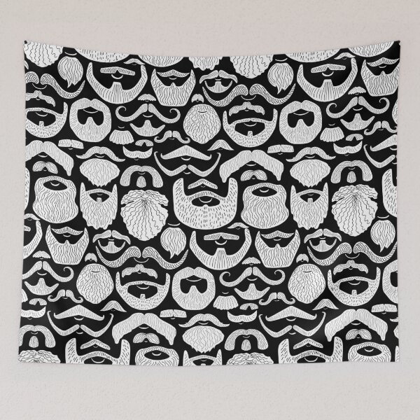 Item preview, Let it grow - fun beard and mustache in black and white hand drawn pattern designed and sold by artgeige.