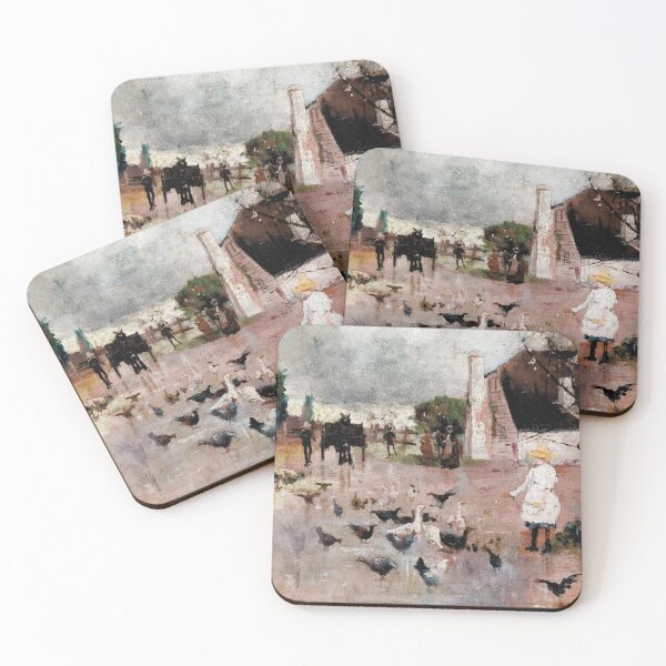 Item preview, Girl feeding birds vintage expressionistic painting designed and sold by Vintage Designs +.