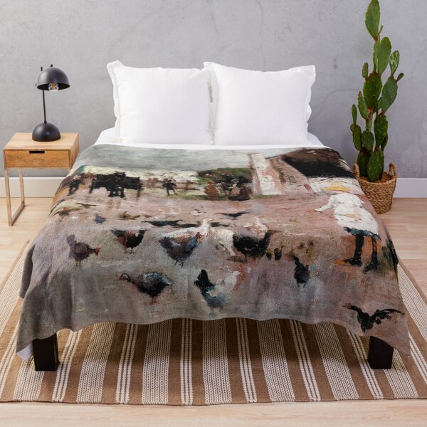 Item preview, Girl feeding birds vintage expressionistic painting designed and sold by Vintage Designs +.