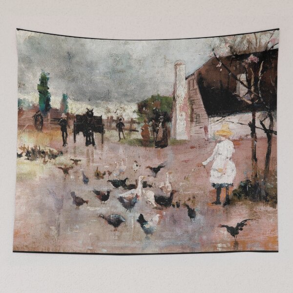 Item preview, Girl feeding birds vintage expressionistic painting designed and sold by Vintage Designs +.