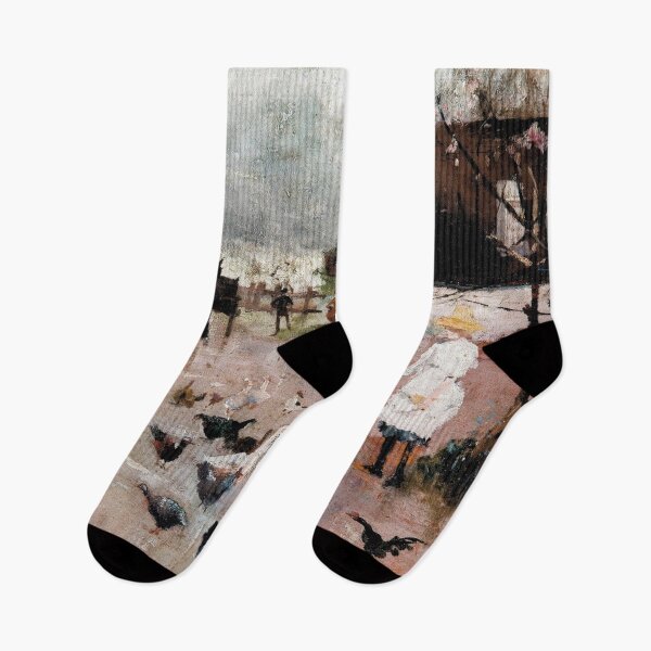 Item preview, Girl feeding birds vintage expressionistic painting designed and sold by Vintage Designs +.