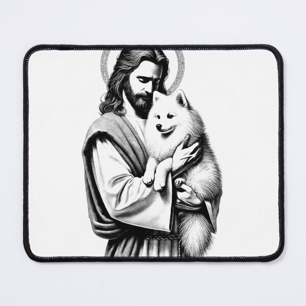 Item preview, Vintage Jesus Hugging American Eskimo Dog Christian Faith Dog Lover designed and sold by Kimberley King Art King Art.