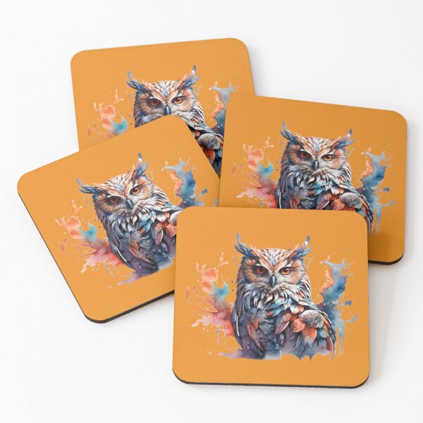 Artikelvorschau, Eine Eule mit orange und blau entworfen und verkauft von Rose Design & Photos.