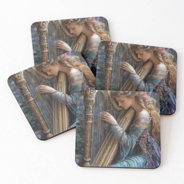 Item preview, Enchanting harpist in a dreamy floral setting designed and sold by Artessie.