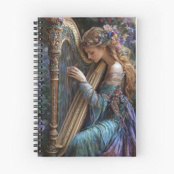 Item preview, Enchanting harpist in a dreamy floral setting designed and sold by Artessie.