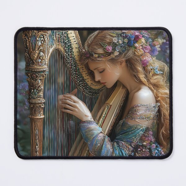 Item preview, Enchanting harpist in a dreamy floral setting designed and sold by Artessie.