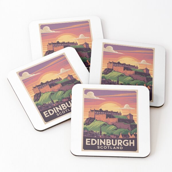 Item preview, Edinburgh Castle Sunset Poster – Retro Vintage Scotland Illustration designed and sold by pod24.