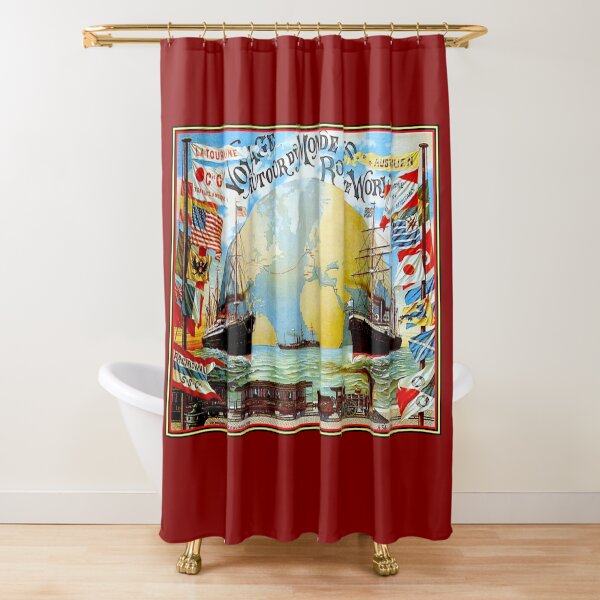 Around The World in 80 Days; Vintage Jules Verne Print Shower Curtain