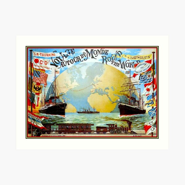 Around The World in 80 Days; Vintage Jules Verne Print Art Print