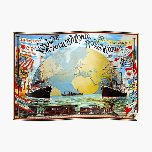 Around The World in 80 Days; Vintage Jules Verne Print Poster