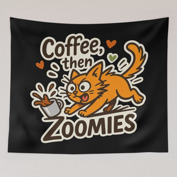 Item preview, Coffee Then Zoomies – Hyper Cat Energy Burst designed and sold by sekrecja.