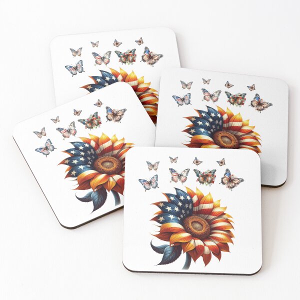 Item preview, Sunflower American Flag 4th of July Cute Butterfly USA Flag  designed and sold by ZANNIX.