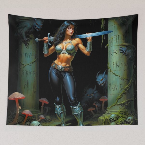 Item preview, Medieval Fantasy Swords woman warrior classic elegant fantasy illustration art designed and sold by Vintage Designs +.