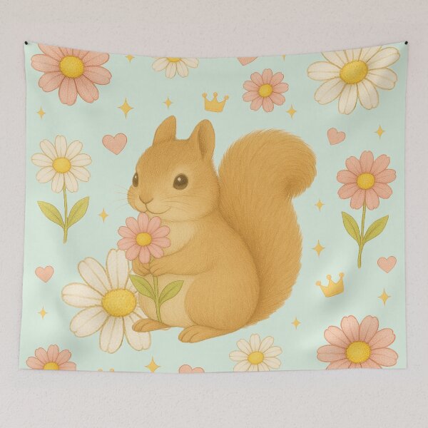 Item preview, Cute Squirrel with Pink Flowers - Green designed and sold by HIMEKARI.