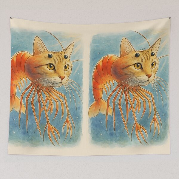 Item preview, Trippi Troppi the Psychedelic Shrimp Cat Aquarelle Lineart designed and sold by EmeraldeaArt.