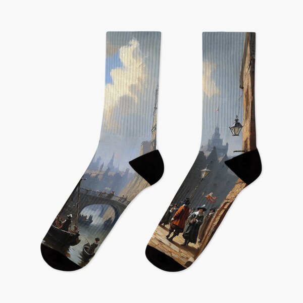 Item preview, Medieval Italy city streets painting art designed and sold by Vintage Designs +.