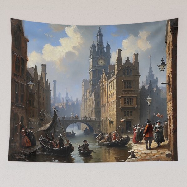 Item preview, Medieval Italy city streets painting art designed and sold by Vintage Designs +.