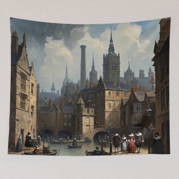 Item preview,  Medieval Italy city streets painting art designed and sold by Vintage Designs +.