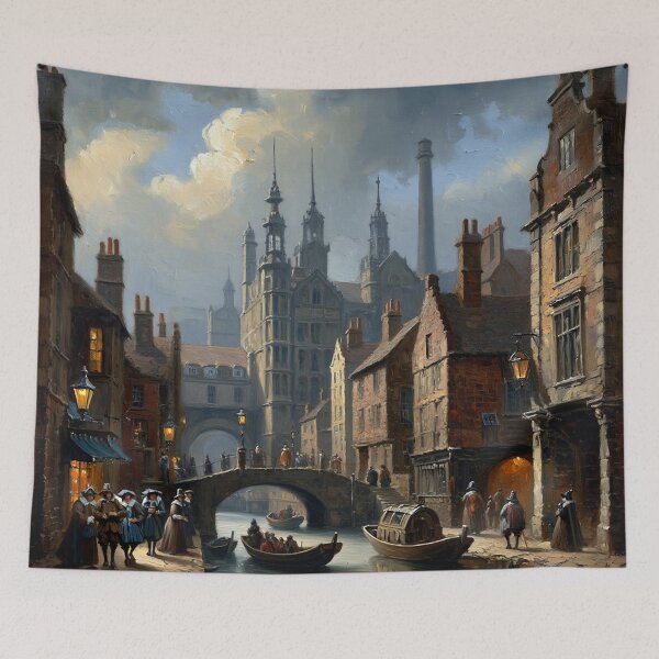 Item preview, Medieval Italy city streets painting art designed and sold by Vintage Designs +.