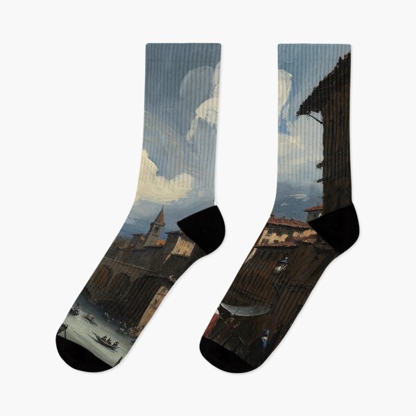 Item preview, Medieval Italy city streets painting art designed and sold by Vintage Designs +.