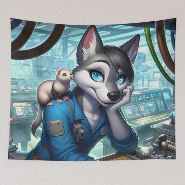 Item preview, Space Wolf and Her Ferret Companion designed and sold by nikkolaus.