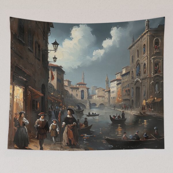 Item preview, Medieval Italy city streets painting art designed and sold by Vintage Designs +.