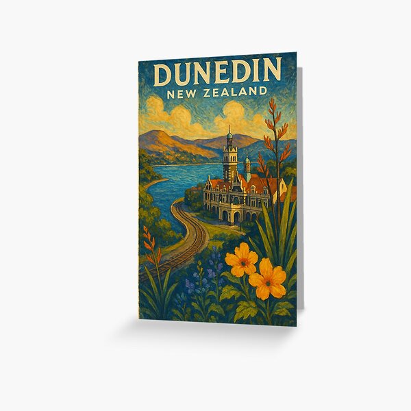 Artikel-Vorschau von Blick auf den Bahnhof Dunedin und den Hafen von Otago, designt und verkauft von Aryabek.