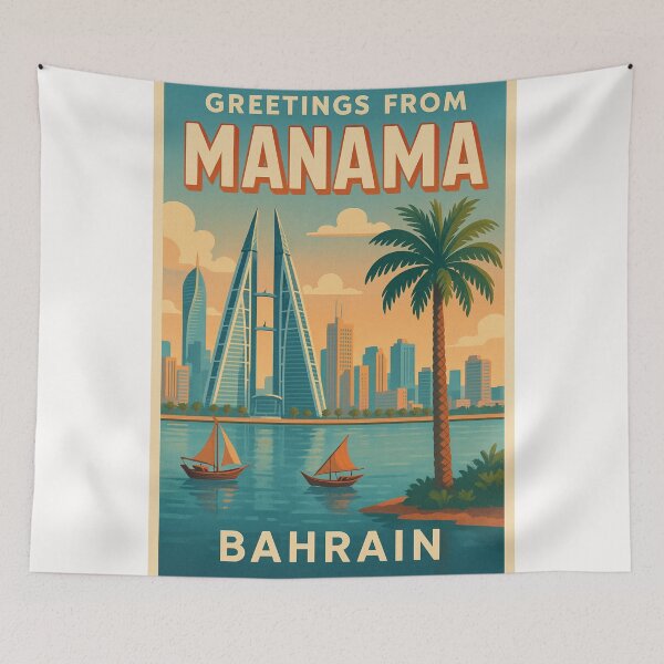 Item preview, Manama Bahrain Skyline with Boats and Palm Trees designed and sold by Places On Earth.