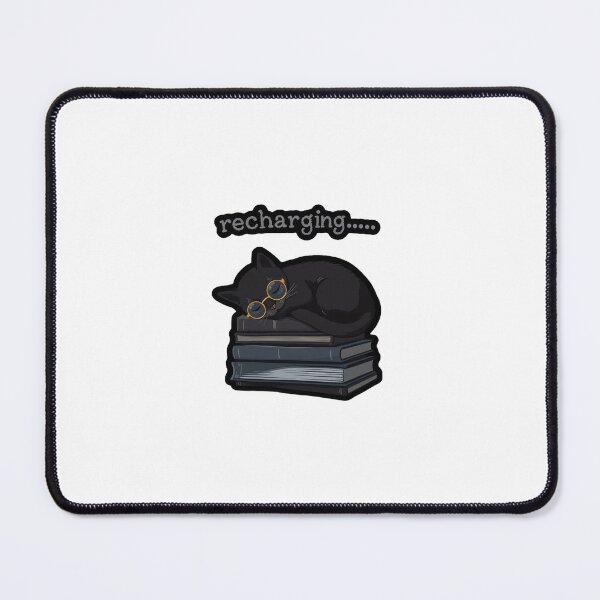 Item preview, Recharging Black Kitten Sticker – Glasses & Moody Book Pile designed and sold by Gscode.