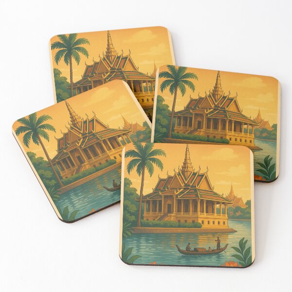 Item preview, Phnom Penh Riverside Temple and Lotus Flowers designed and sold by Places On Earth.