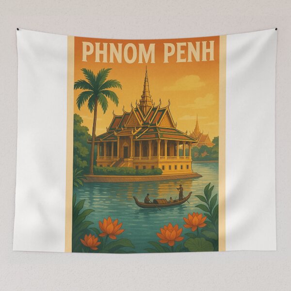 Item preview, Phnom Penh Riverside Temple and Lotus Flowers designed and sold by Places On Earth.