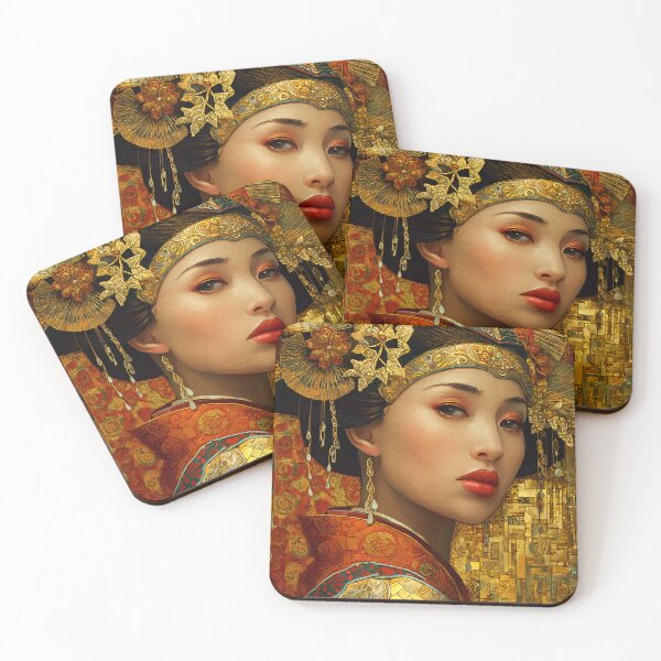 Item preview, Elegant Asian Woman in Vibrant Golden Setting designed and sold by Artessie.