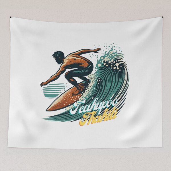 Item preview, Teahupoʻo Surf - Retro Tahiti Wave Art with Bold Surfer Design designed and sold by Blurbean.