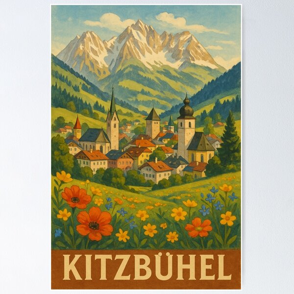 Item preview, Kitzbühel Austria with Alpine Peaks and Spring Flowers designed and sold by Places On Earth.