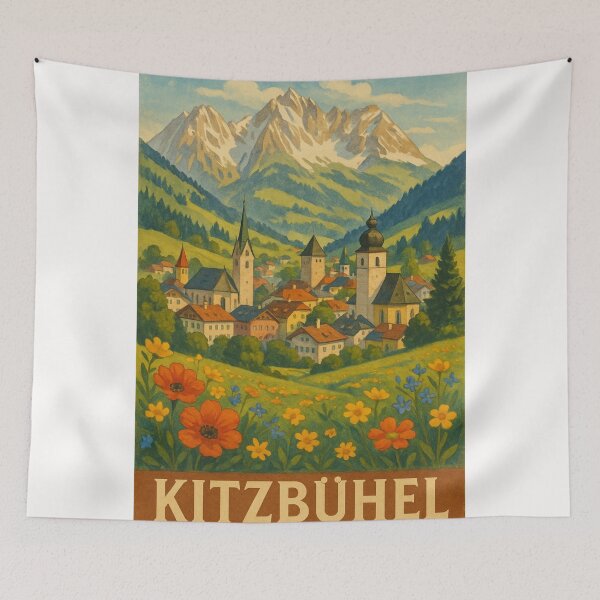 Item preview, Kitzbühel Austria with Alpine Peaks and Spring Flowers designed and sold by Places On Earth.