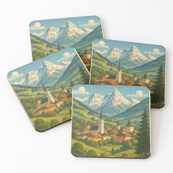 Item preview, Kitzbühel Village and Steeples beneath Austrian Alps designed and sold by Places On Earth.