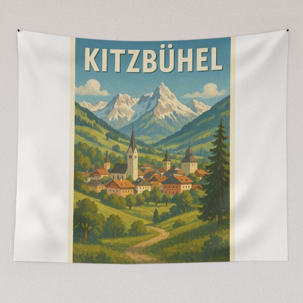 Item preview, Kitzbühel Village and Steeples beneath Austrian Alps designed and sold by Places On Earth.