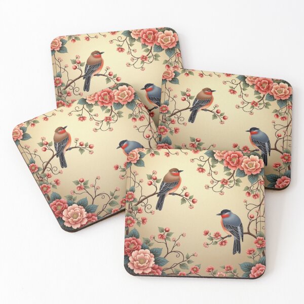 Item preview, Floral Red Flowers Sparrows Birds Carpet designed and sold by GrinGalore.