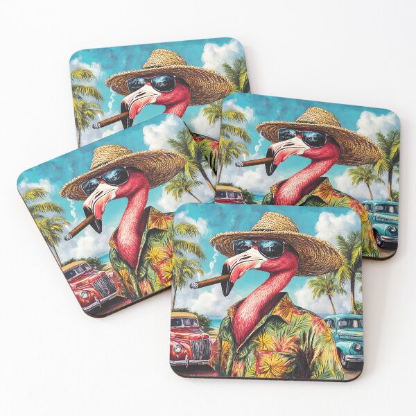 Item preview, Cool Mr Flamingo in Summer Vibes - Funny animal painting designed and sold by TheArtistOf2022.