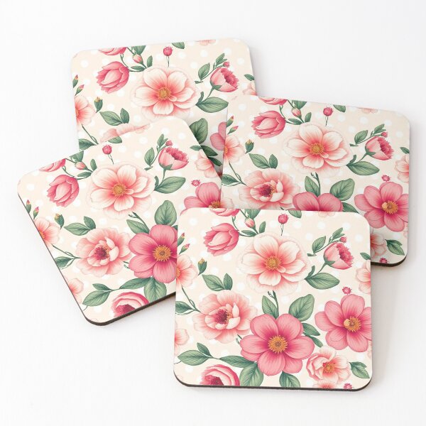 Item preview, Pink flowers on polka dots pattern designed and sold by tetibright.