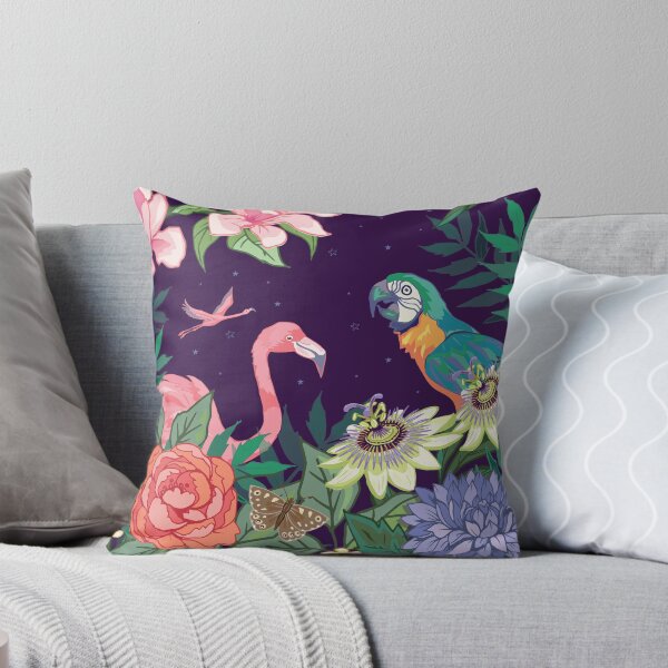 Birds in a Botanical Zoo Garden Throw Pillow