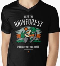 Rette den Regenwald Schütze die Tierwelt T-Shirt mit V-Ausschnitt