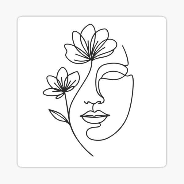 Item preview, One line woman face with flowers designed and sold by LuckyStep.