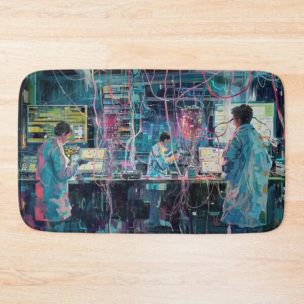 Item preview, scientists in lab coats meticulously collaborating on a cutting-edge quantum computer. designed and sold by CheerForGoods.