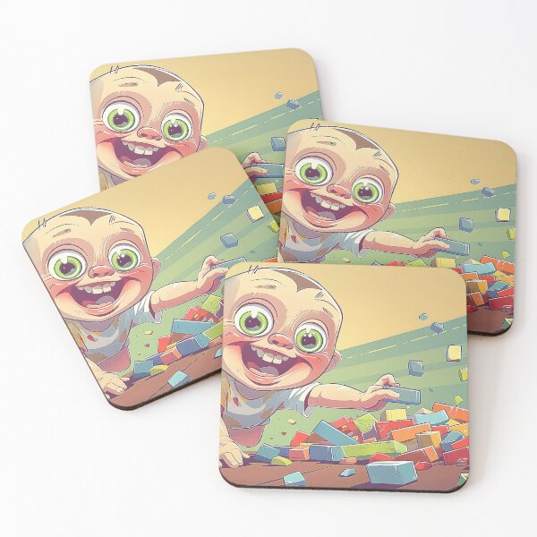 Item preview, cheerful cartoon baby crawling across a pile of vibrant designed and sold by CheerForGoods.