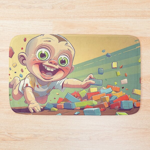Item preview, cheerful cartoon baby crawling across a pile of vibrant designed and sold by CheerForGoods.