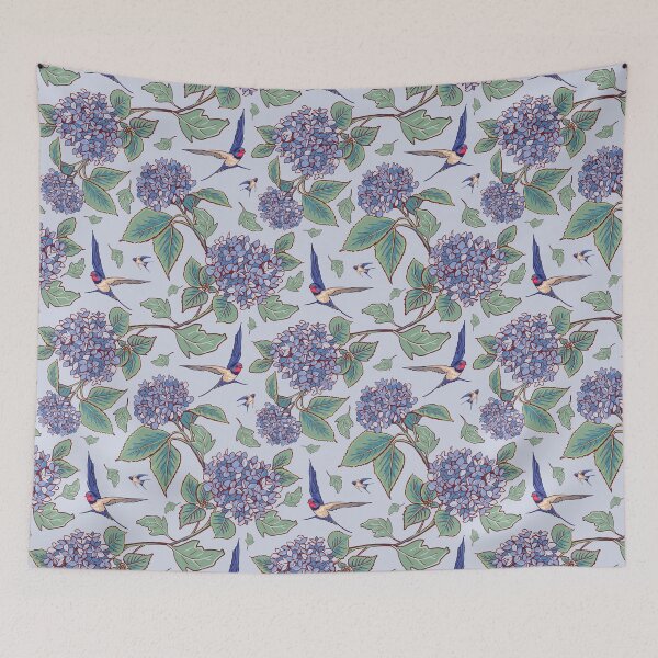 Item preview, Swallows and Hydrangea on Sky Blue designed and sold by Angie Spurgeon.