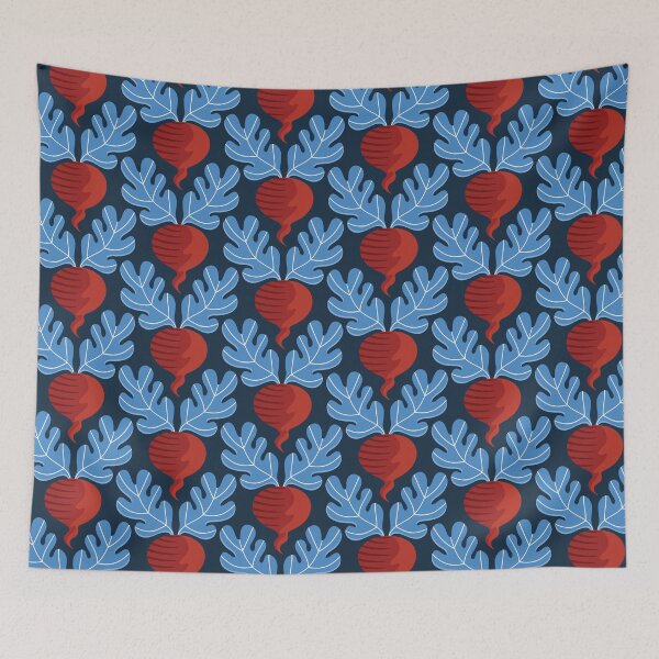 Item preview, beetroot veggies all over pattern in red blue and navy designed and sold by artgeige.