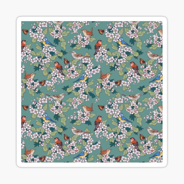 Hawthorn Blossom and Hedgerow Birds Sticker