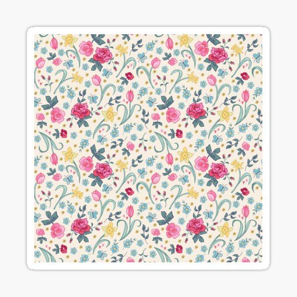 Ditsy Spring Flowers on Cream Sticker